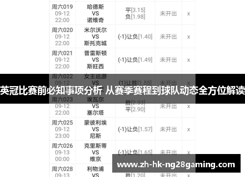 英冠比赛前必知事项分析 从赛季赛程到球队动态全方位解读