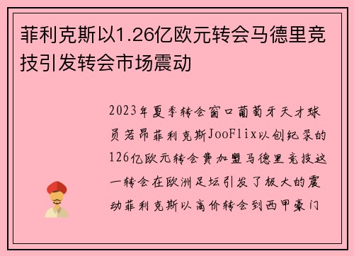 菲利克斯以1.26亿欧元转会马德里竞技引发转会市场震动