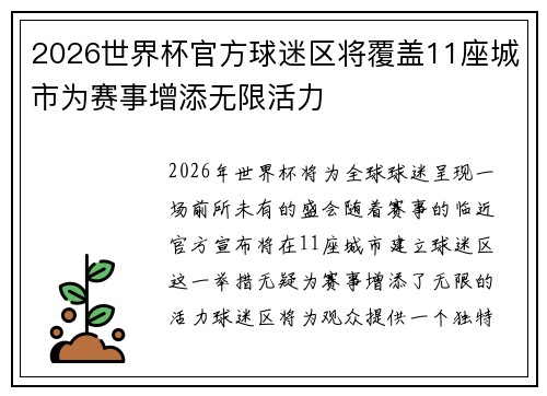 2026世界杯官方球迷区将覆盖11座城市为赛事增添无限活力